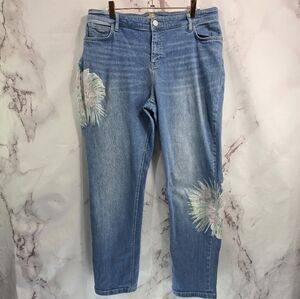 Tommy Bahama Jeans Women 32x29 High Rise Floral Painted Tema Indigo Kayo Blossom